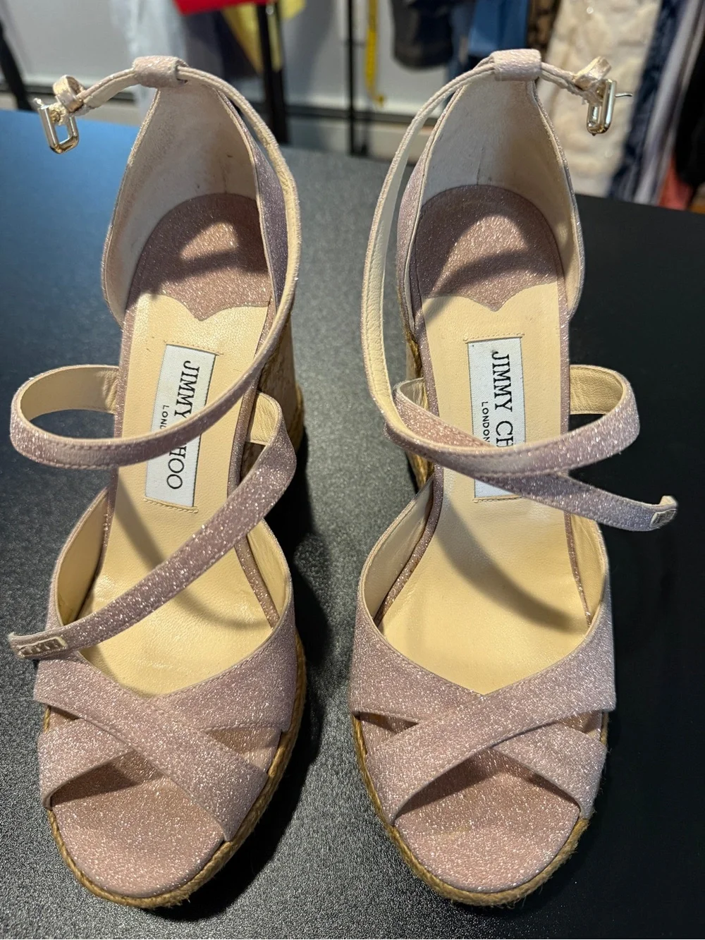 Jimmy Choo Alanah 105 Glitter Woven Espadrille , Size 38 , New ! Worn once